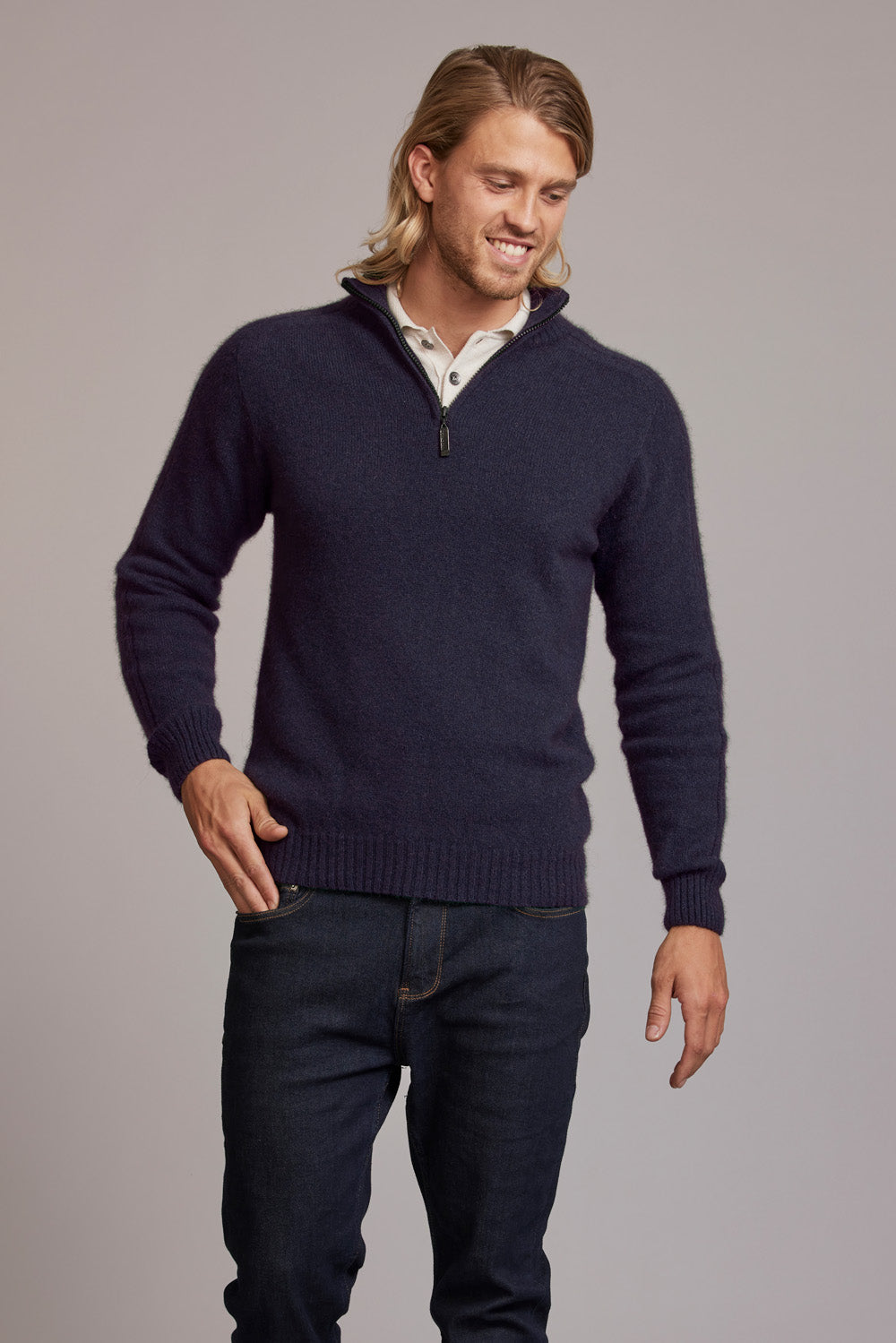 Short Zip Rib Sleeve Sweater
