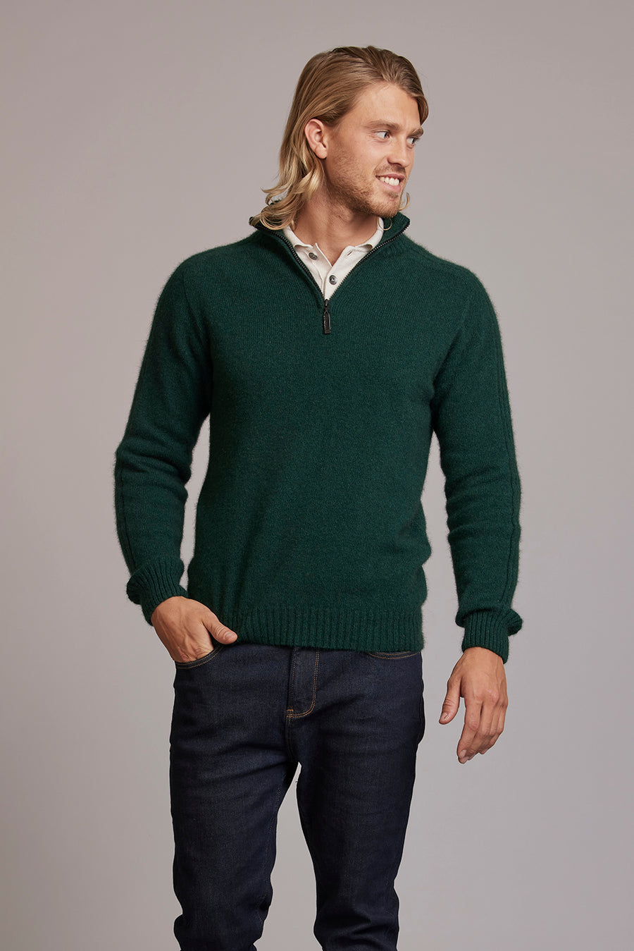Short Zip Rib Sleeve Sweater