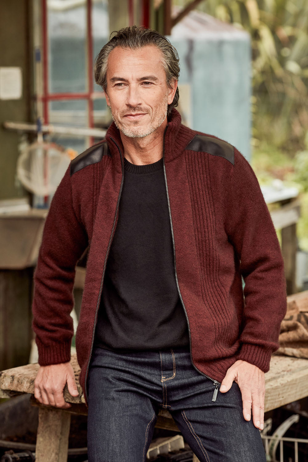 Zip Jacket with Leather Trim