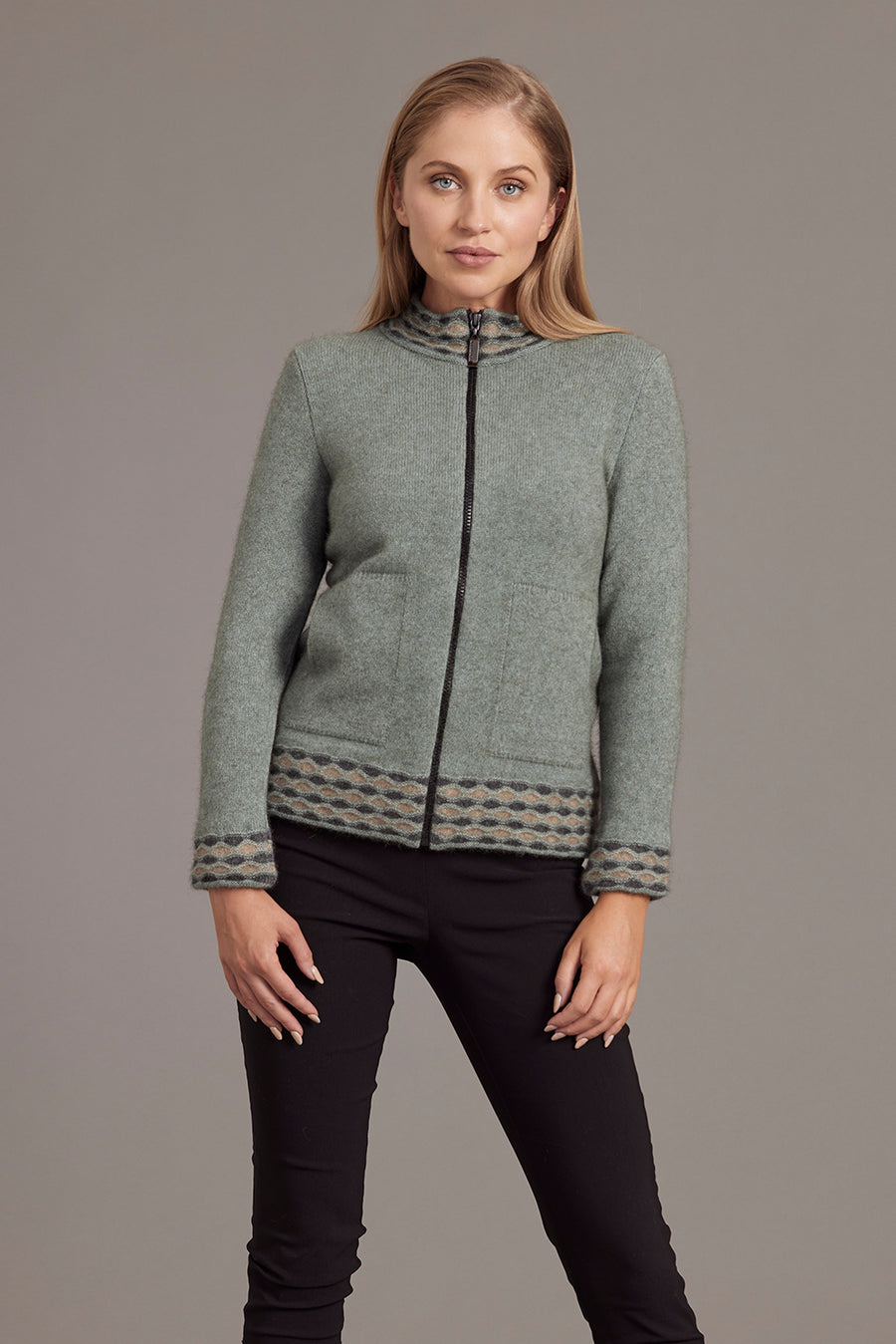 Wave Trim Zip Cardigan