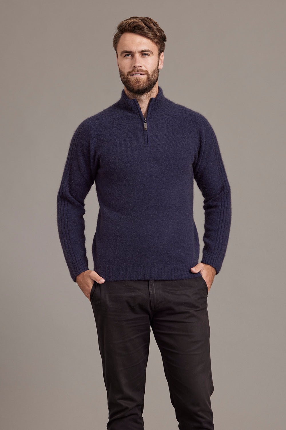 Short Zip Rib Sleeve Sweater